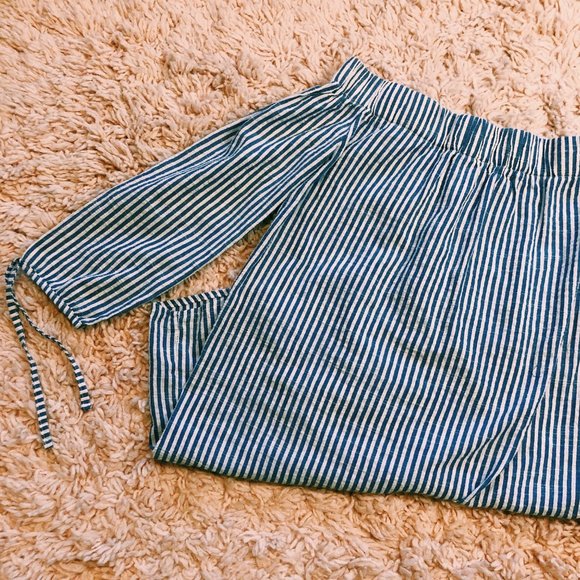 Love Notes Blue Striped Off-The-Shoulder Dress - Picture 7 of 9